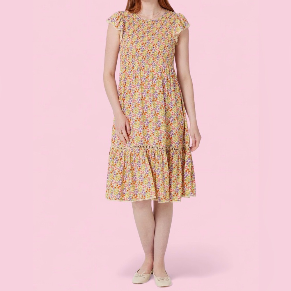 Patrons of Peace El Mio Floral Smocked Cottagecore Spring Midi Dress Size Small